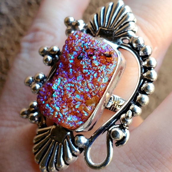 New Unique Titanium Druzy 925 Silver Ring. - Picture 7 of 16